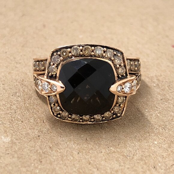 Le Vian 14k Gold Smoky Quartz Levian Chocolate Split Shank Halo Diamond Ring - Picture 2 of 5